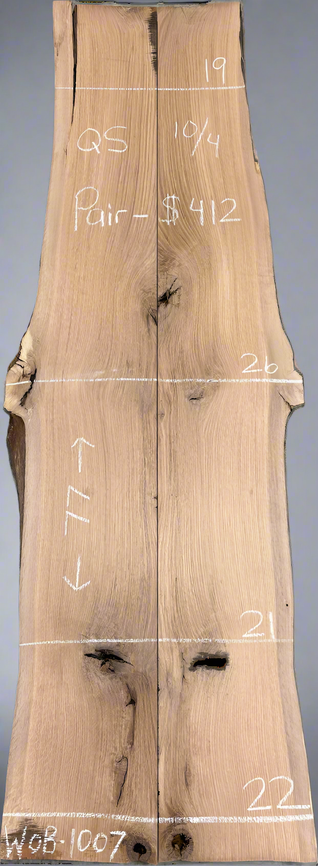 10/4 White Oak Live Edge Bookmatch Slabs WOB1007